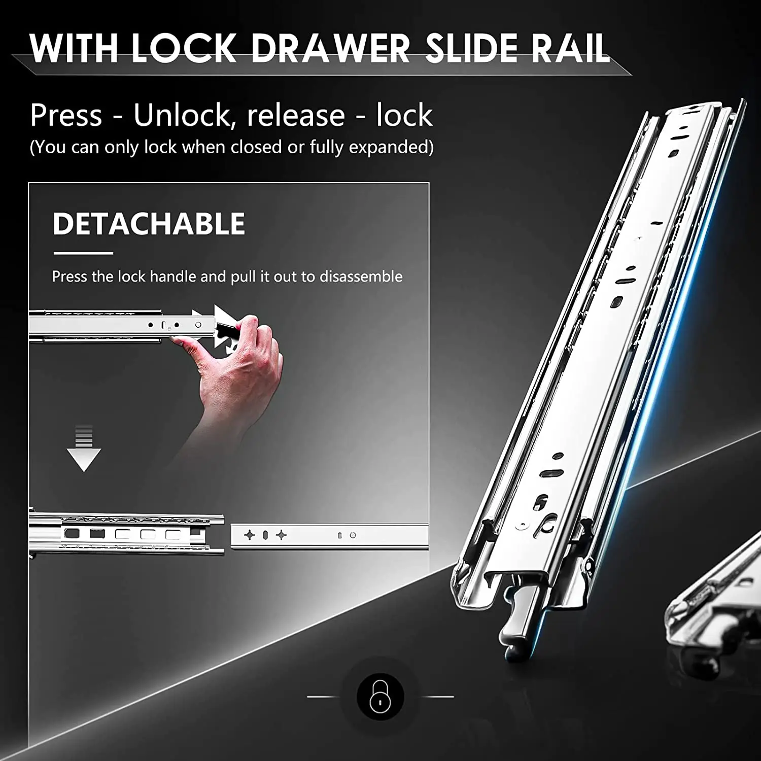 Drawer Slide Pair - 170 Lbs 1 Pair With Lock