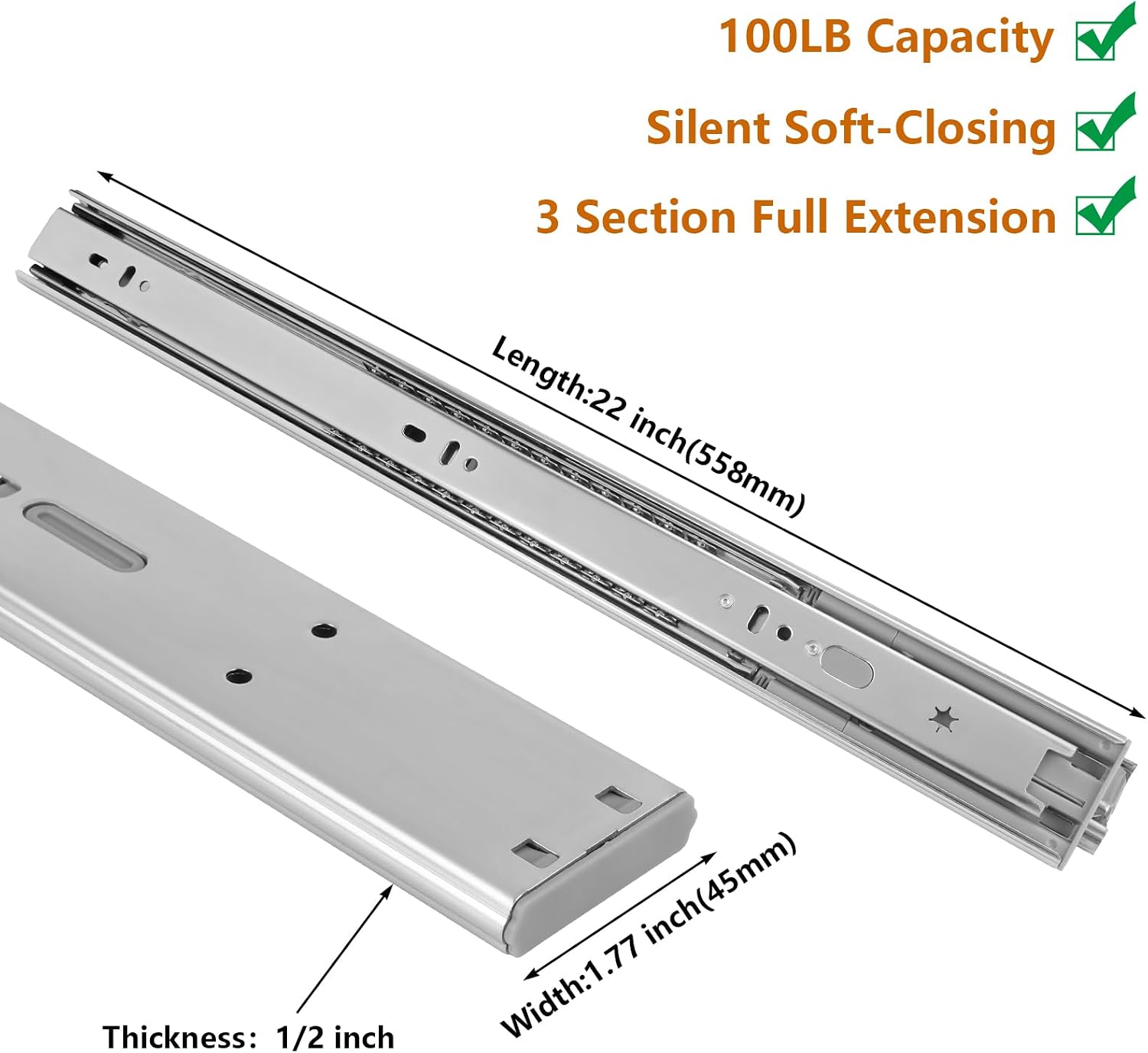 22 Inch Side Mount Soft Close  - Drawer Slide Pair review and price